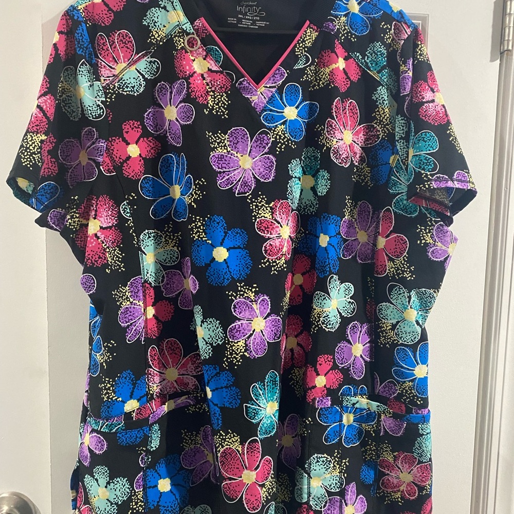 Colorful Floral Scrub Top